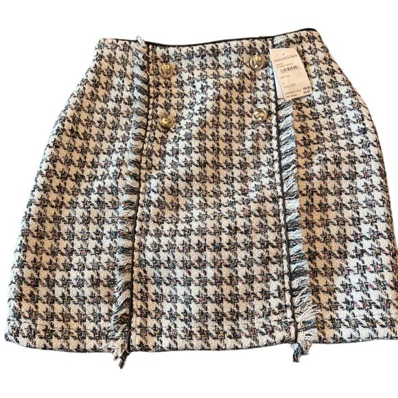 Walter Baker Cosmo Tweed Skirt 6 Black/ White Houndstooth Gold Buttons NWT - Picture 3 of 9